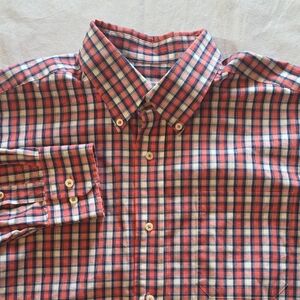 Southern Tide Men's Button Down Classic Fit Shirt Salmon Blue Plaid Check L‎